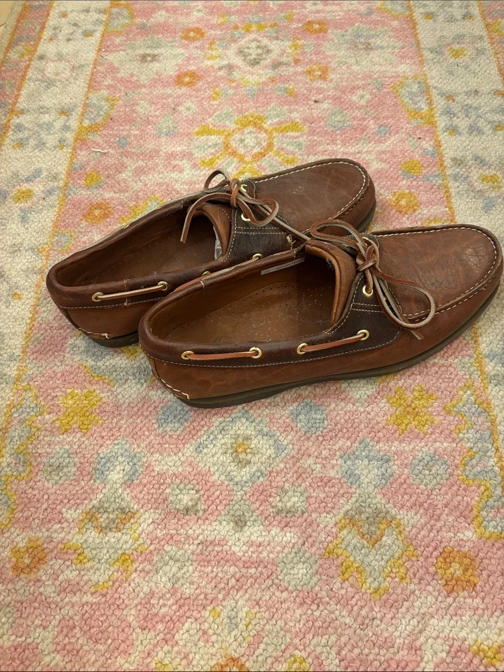 Men's Brown Leather Boat Shoes with Rawhide Laces